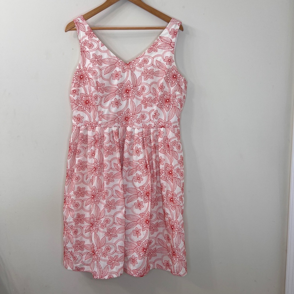 Antonio Melani Red White Floral Embroidered V-Neck Sleeveless Midi Dress 14